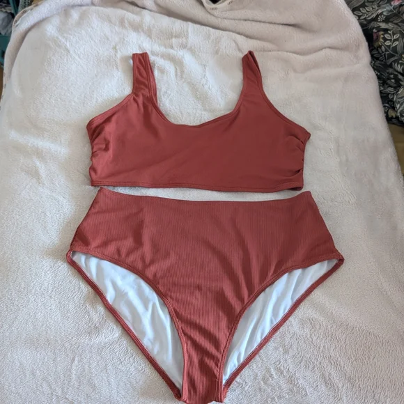 Rust High-Waisted Bikini Set - Picture 1 of 5